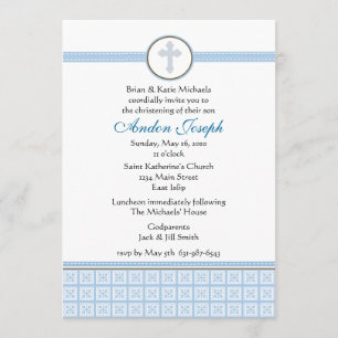 Blue Squares Cross Invitation