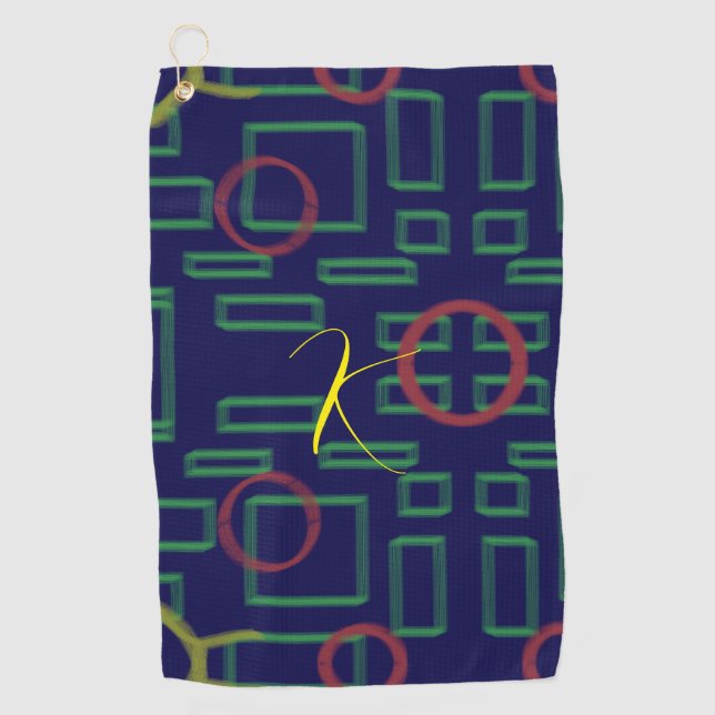 Blue Squares Geometric  Golf Towel (Front)