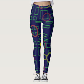 Blue Squares Geometric  Leggings