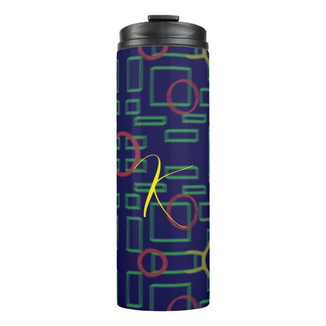 Blue Squares Geometric  Thermal Tumbler (Front)