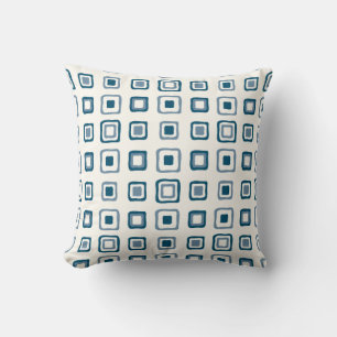 Blue Squares in Silver Squares Cushion