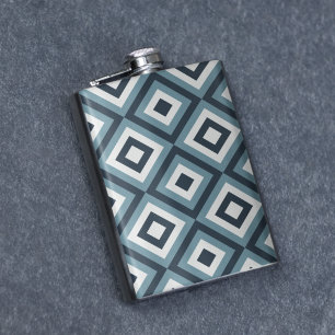 Blue Squares Pattern Hip Flask