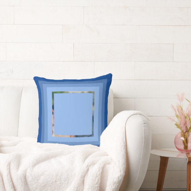 Blue Squares Picture Frames Add Photo Throw Pillow (Couch)
