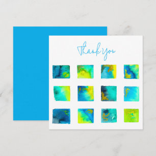 Blue squares watercolor abstract card