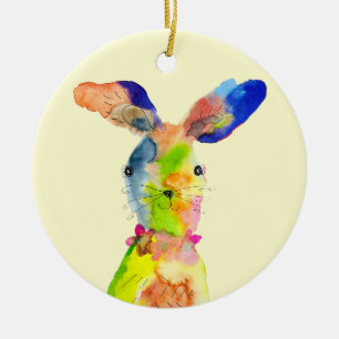 Blue squares watercolor abstract ceramic tree decoration