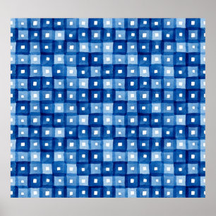 Blue Squares, Watercolor Seamless Mosaic. Poster