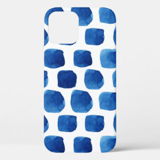Blue squares, watercolor seamless pattern. iPhone 12 case