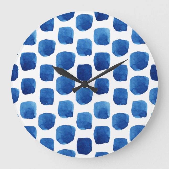 Blue squares, watercolor seamless pattern. large clock (Front)