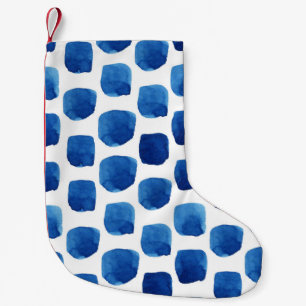 Blue squares, watercolor seamless pattern. small christmas stocking