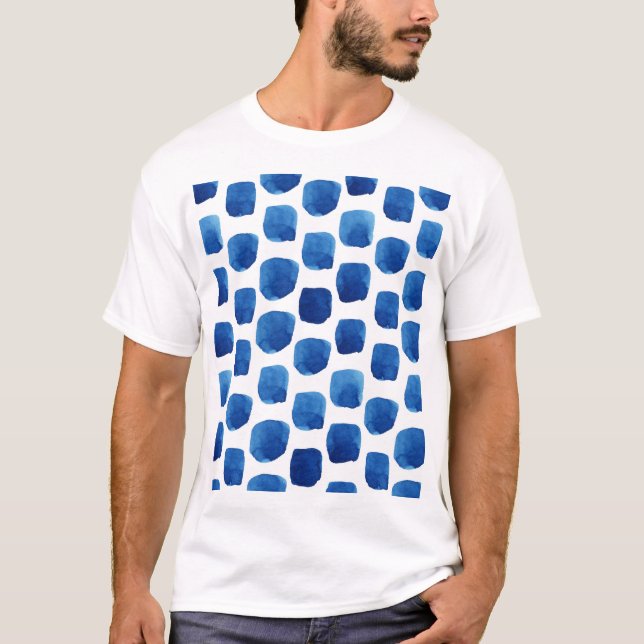 Blue squares, watercolor seamless pattern. T-Shirt (Front)