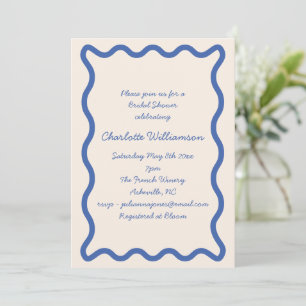 Blue Squiggle Wavy Border Bridal Shower Party Invitation