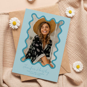 Blue Squiggly Photo Frame Graduation Announcement