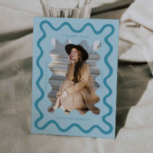 Blue Squiggly Wavy Frame Graduation Thank You Announcement
