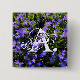 Blue Squill Spring Flowers and your monogram 15 Cm Square Badge
