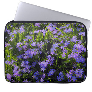 Blue Squill Spring Flowers, green leaves Laptop Sleeve