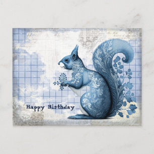 Blue Squirrel Birthday Collage Postcard