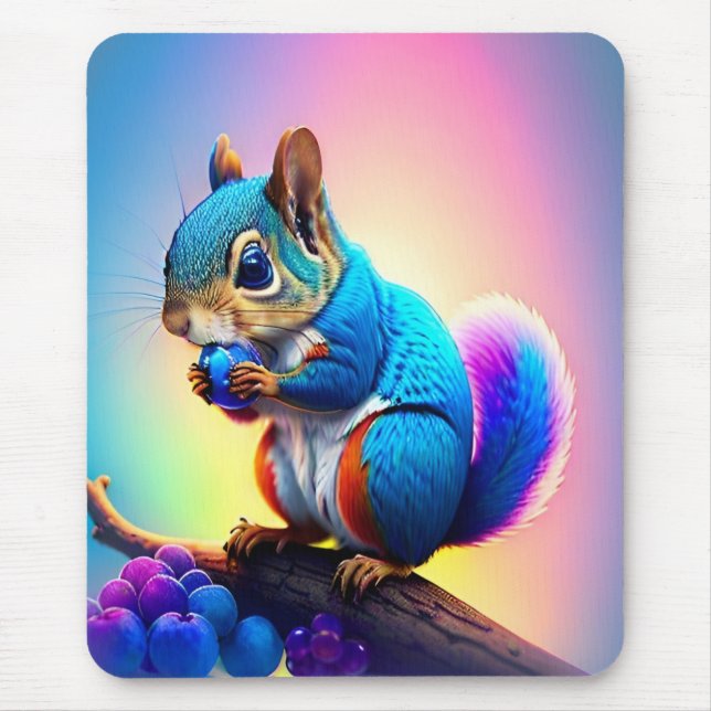 Blue Squirrel Eating A Fruit-323232 Mouse Pad (Front)