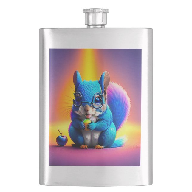 Blue Squirrel Eating A Fruit  Hip Flask (Front)