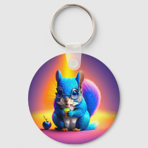 Blue Squirrel Eating A Fruit  Key Ring
