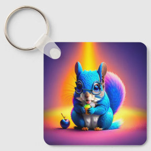 Blue Squirrel Eating A Fruit Key Ring