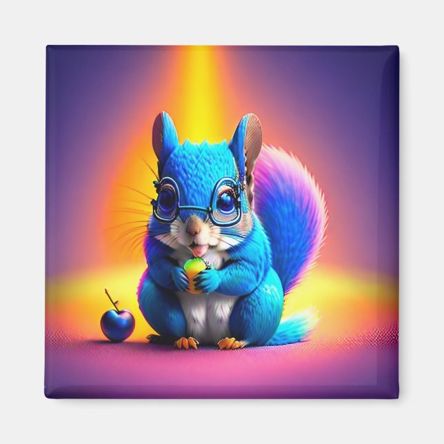 Blue Squirrel Eating A Fruit  Magnet (Front)