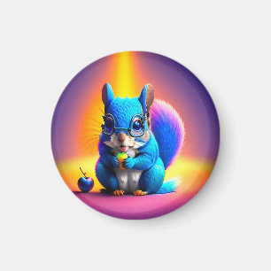 Blue Squirrel Eating A Fruit  Magnet