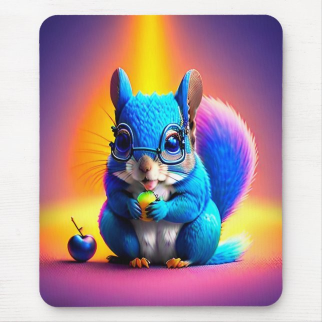 Blue Squirrel Eating A Fruit  Mouse Pad (Front)