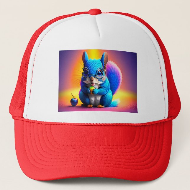 Blue Squirrel Eating A Fruit  Trucker Hat (Front)
