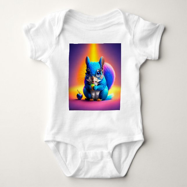 Blue Squirrel Eating A Fruits-00000 Baby Bodysuit (Front)