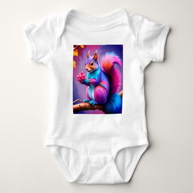 Blue Squirrel Eating The Fruits Baby Bodysuit (Front)