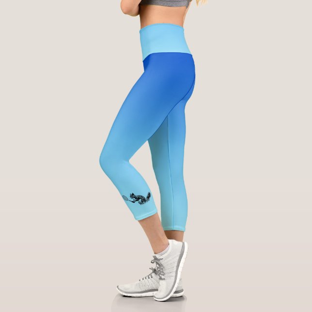 Blue Squirrel Tennis Player Capri Leggings (Left)