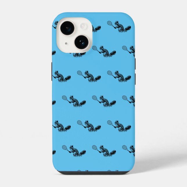 Blue Squirrel Tennis Player Pattern iPhone Case (Back)