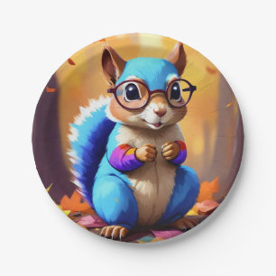 Blue Squirrel Wearing Glasses Paper Plate