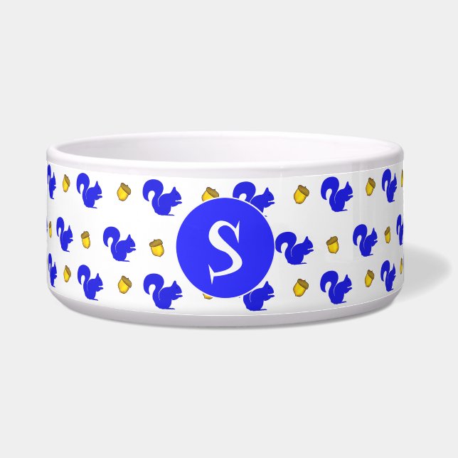 Blue Squirrels Monogrammed Pet Bowl (Front)