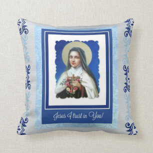 Blue St. Therese the Little Flower with quote Cushion