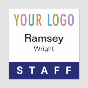 Blue Staff Name Tag Company Logo Pin or Magnetic