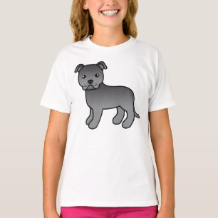 Blue Staffordshire Bull Terrier Cartoon Dog T-Shirt
