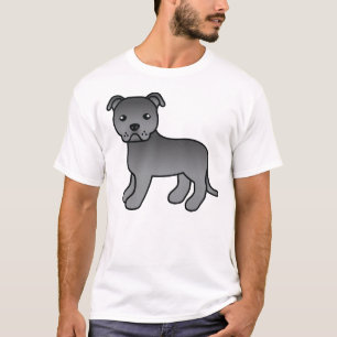 Blue Staffordshire Bull Terrier Cartoon Dog T-Shirt