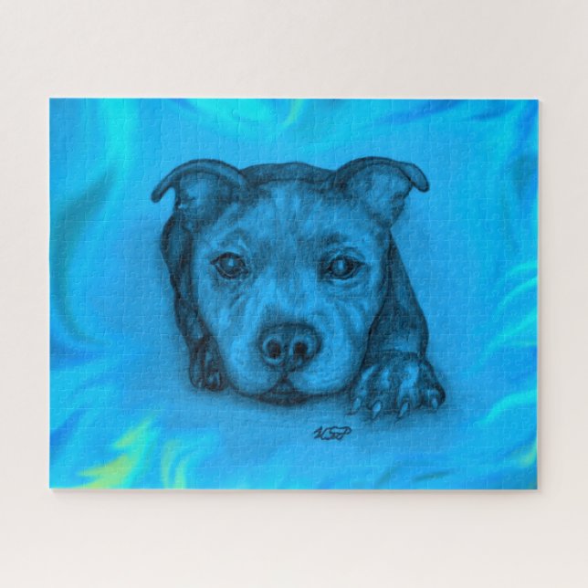 Blue Staffy Puppy Jigsaw Puzzle (Horizontal)