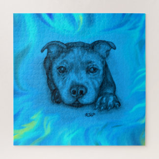 Blue Staffy Puppy Jigsaw Puzzle