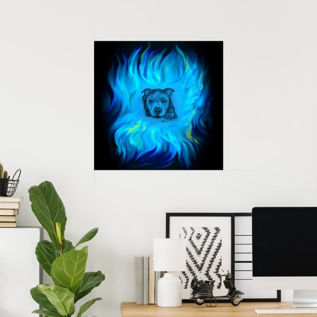 Blue Staffy Puppy Poster (Home Office)