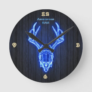 BLUE STAG SKULL Neon Light Style Personalised Wall Round Clock