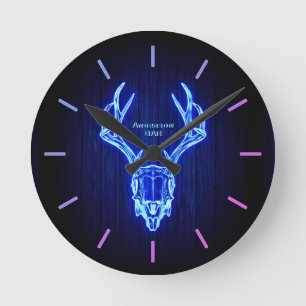 BLUE STAG SKULL Neon Light Style Personalised Wall Round Clock