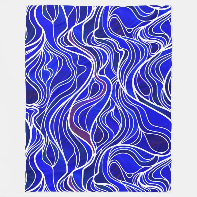 Blue Stained Glass Abstract Fleece Blanket (Front)