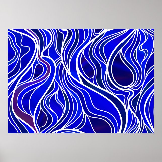 Blue Stained Glass Abstract Poster (Front)