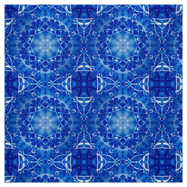 Blue Stained Glass Catherine Window Tile Pattern Fabric (Swatch)