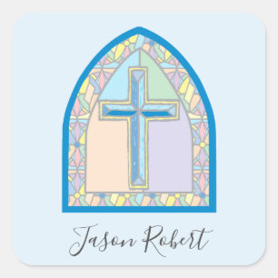 Blue Stained Glass First Communion Sticker