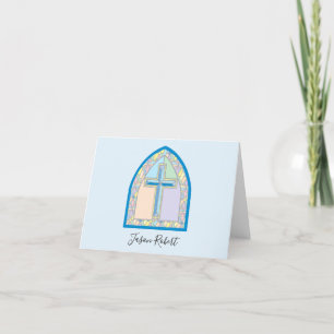 Blue Stained Glass First Communion Thank You Note Card