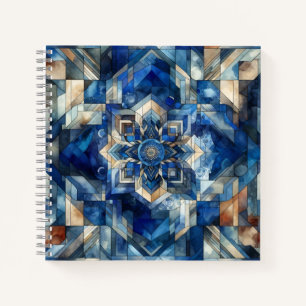 Blue Stained Glass Flower Geometric Watercolor Notebook