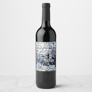 Blue Stained Glass Garden Spring Garden Wine Label